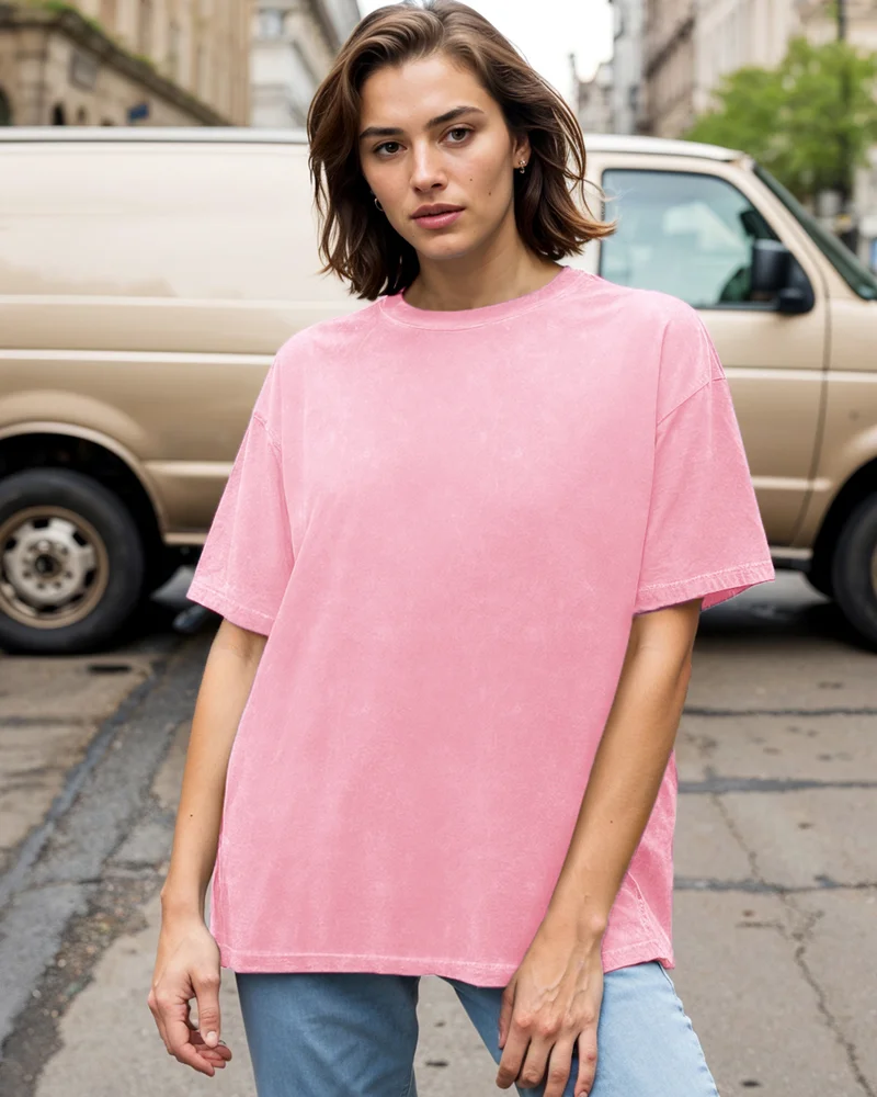 بيواكوف Women's Bubblegum Pink Oversized Acid Wash T-shirt